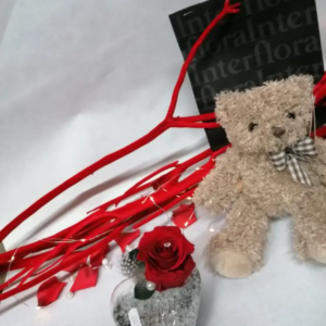 ROSE STABILISEE DANS SON COEUR DE VERRE ET OURSON