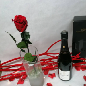 ROSE STABILISEE DANS SON SOLIFLORE COEUR ET SES ACCOMPAGNEMENTS