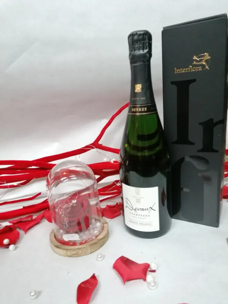 ROSE STABILISEE SOUS SA CLOCHE EN VERRE ET SES ACCOMPAGNEMENTS